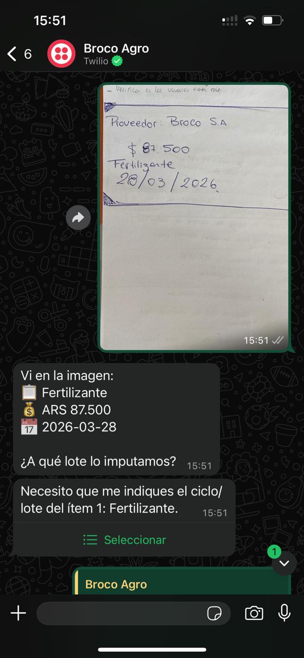Integración de BrocoAgro con WhatsApp - extracción automática de datos de remitos